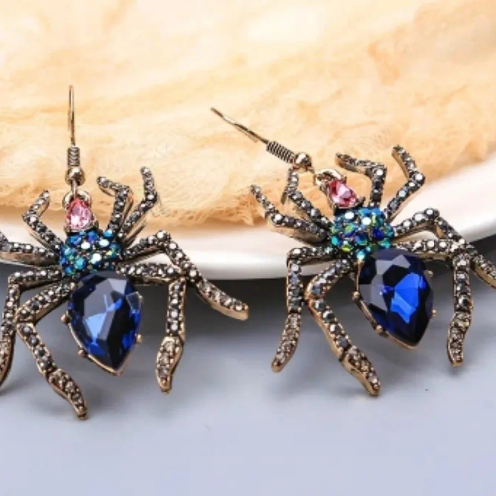 1 Pair 🕷 Gothic Punk Spider Drop & Dangle Earrings with Rhinestone Accents NEW